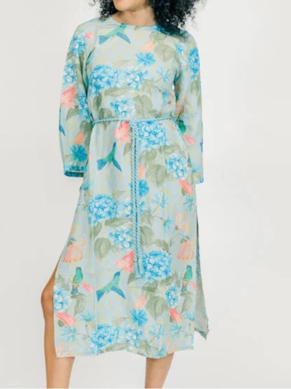 Marigold by Victoria Dunn blue floral dress with hummingbird details